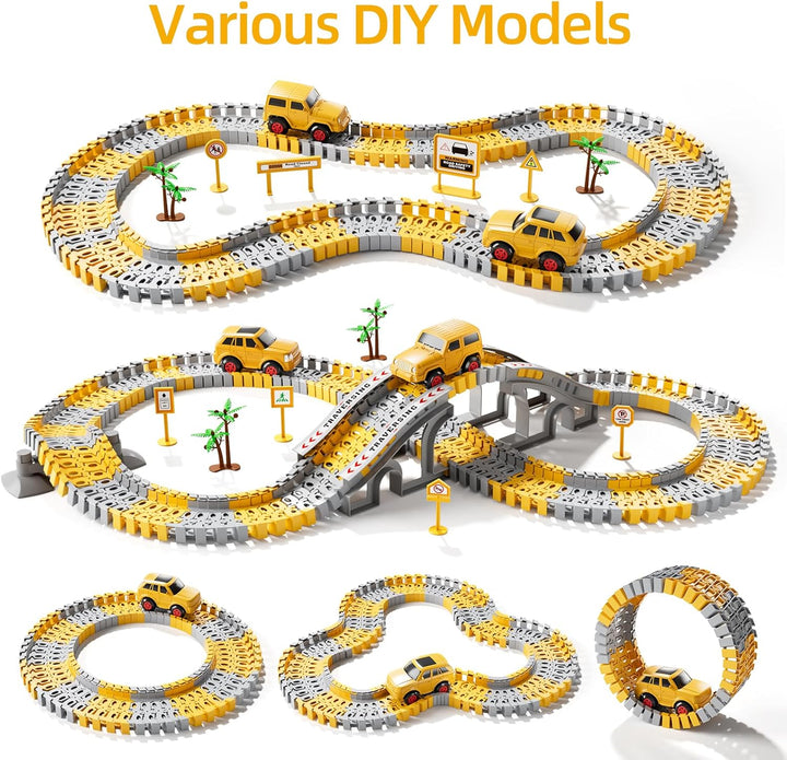Toddler Boy Toys 236 PCS Race Tracks Toys Gifts for 3 4 5 Year Old Boys Kids, 6 PCS Construction Car Toys Gifts for 2 3 4 5 Year Old Boys, Christmas Birthday Gifts Toys for 3 4 5 Year Old Boys