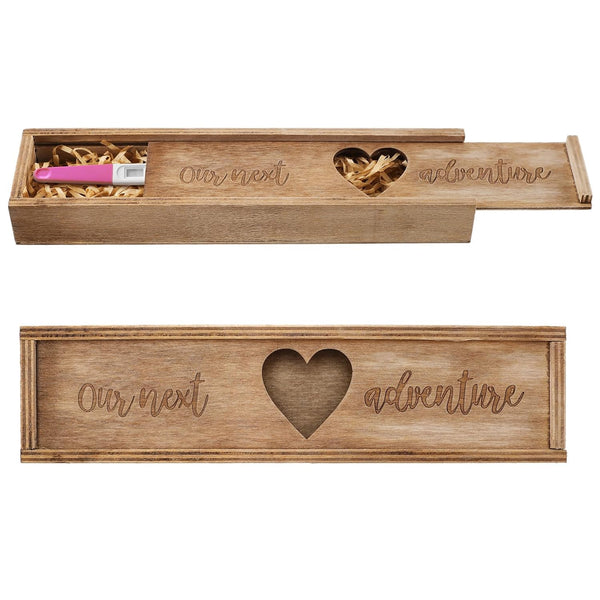 Pregnancy Test Gifts Box Keepsake Box Pregnancy Announcement for Husband Wooden Baby Reveal Announcements Surprise Ideas Test Holder Baby Souvenir Gifts for Dad Grandma Grandparents(Brown)