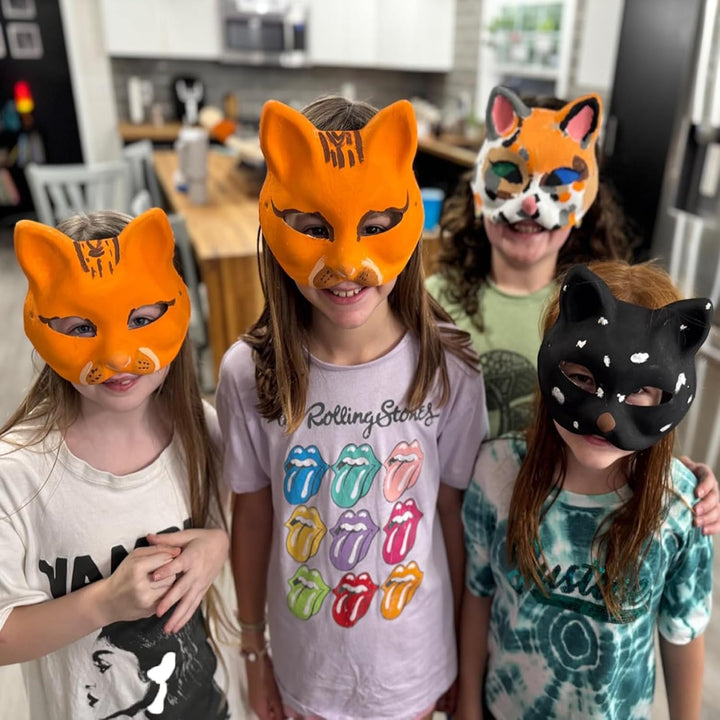 10PCS Cat Masks - White Therian Masks for Masquerade, Halloween, Kids Cosplay & Costume Parties