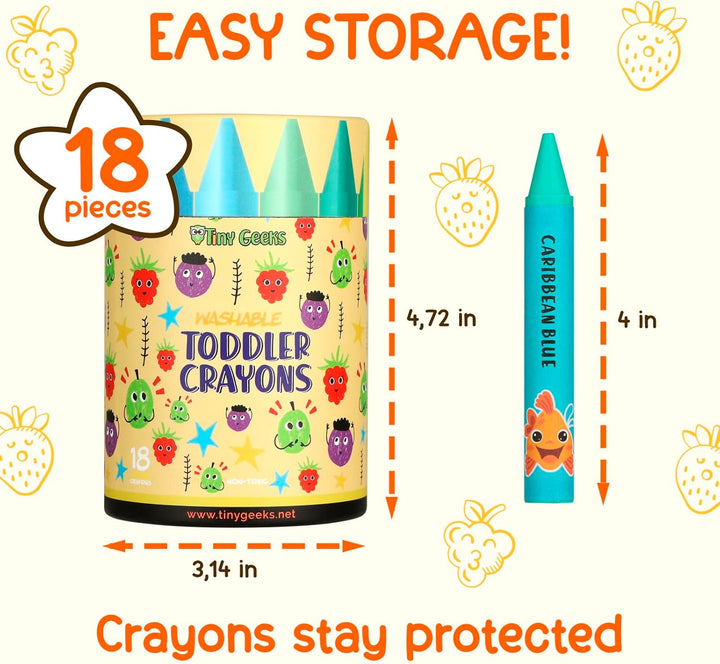 Jumbo Crayons (18 Colors) – Non-Toxic, Washable Crayons for Toddlers and Kids (Ages 1-8) – Easy-To-Hold - Ideal for Travel, Art, and Learning