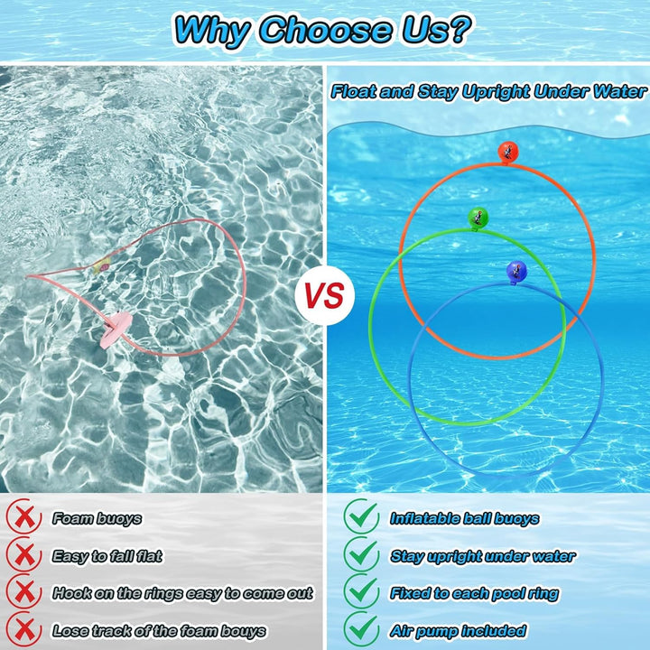 Pool Toys Diving Rings - 28PCS Swim Thru Rings Pool Game Diving Toys with Dive Ring Underwater Treasures Torpedo Bandits Fish Toy Fun Water Swimming Toy for Boys Girls Kids Teens Adults