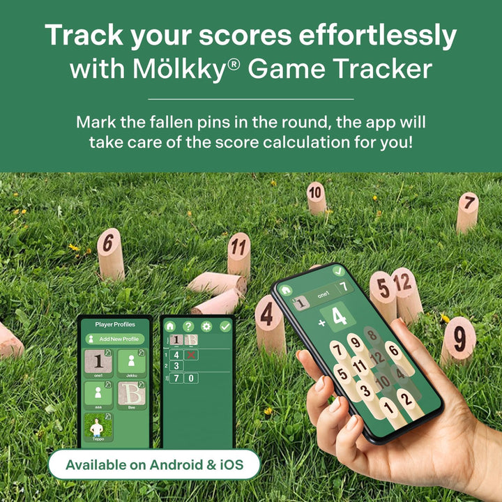 Original - Wooden Throwing Games for Outdoor, Yard, Garden, Picnic, Beach, Leisure, Party - Birch Wood 12 Skittles, 1 Stick, Molkky Yard Game Set for Family, Groups, 2+ Players, 6+ Age