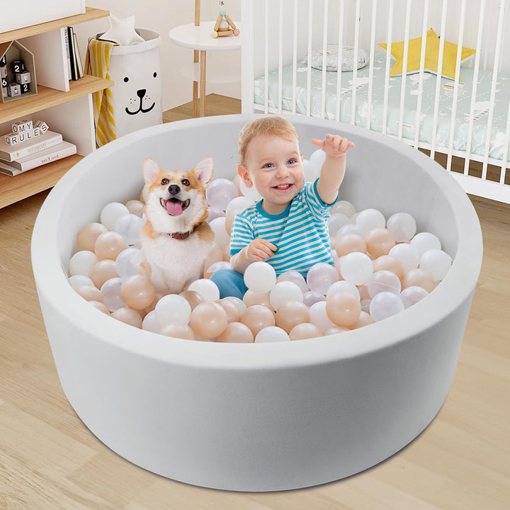 Ball Pit for Toddlers, 35.4"X 11.8" Foam Ball Pits for Babies, Indoor Soft round Baby Playpen for Kid, Ideal Gift for Toddlers,Grey (Balls Not Included)