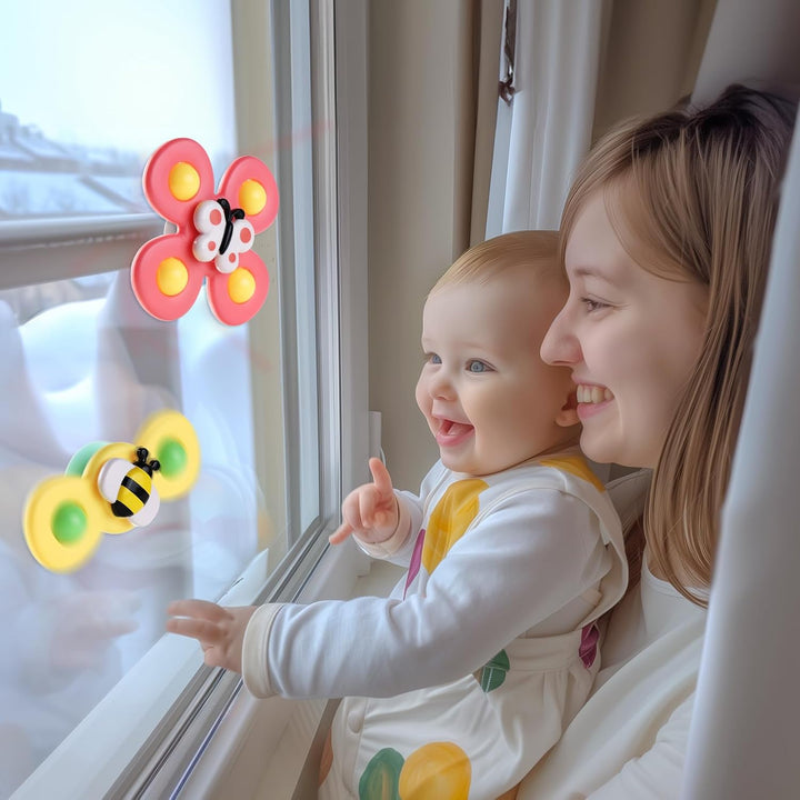 3PCS Suction Cup Spinner Toys for 1 Year Old Boy Girl|Spinning Top Baby Toys 12 18 Months|1 2 Year Old Boy Birthday Gift|Baby Bath Toy for Kids Ages 1-3|Sensory Toy for Toddlers 1-3