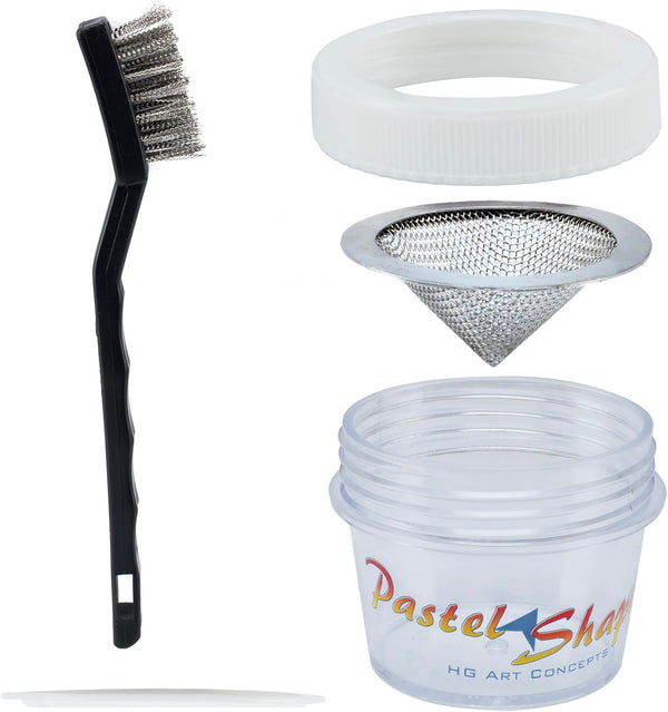 Pastel Sharpener & Shaper with Storage Jar Shapes Soft Pastels to a Point or Shape - Complete Set with Wire Brush, Mesh Funnel & Storage Jars
