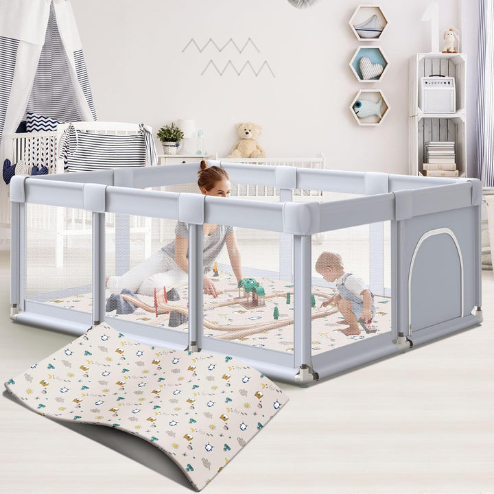 Baby Playpen 50X50 Inch, Play Pens for Babies and Toddlers Baby Fence Baby Play Yards for Indoor & Outdoor with Breathable Mesh Anti-Fall Playpen