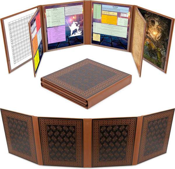 DM Screen Faux Leather 8-Panel Deluxe GM Screen - Eight Panel Folding Dungeon Master Screen with 2 Swinging Panels and Wet Erase Pockets for Ttrpgs, Inserts Not Included