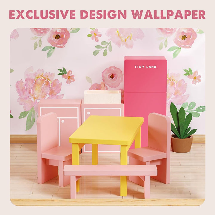 Wooden Dollhouse for Girls - 6 Rooms Wooden Doll House, DIY Pretend Doll House with 31Pcs Furniture Accessories, Creative Gift for Girl Ages 3+