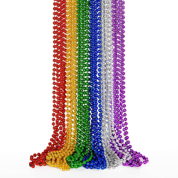 Mardi Gras Beads, 12PCS Bead Necklace Party Favors, Metallic 6 Kinds of 33" Beaded Necklaces Costumes Stuff, Festival Parade Throw Accessory Sets for Mardi Gras Celebrations Decorations
