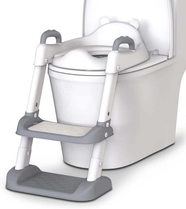 Potty Training Seat with Step Stool Ladder for Toddlers, Adjustable Kids Toilet Seat with Splash Guard, Anti-Slip Pads & Safety Handles, Comfortable Potty Chair for Boys & Girls (Grey)