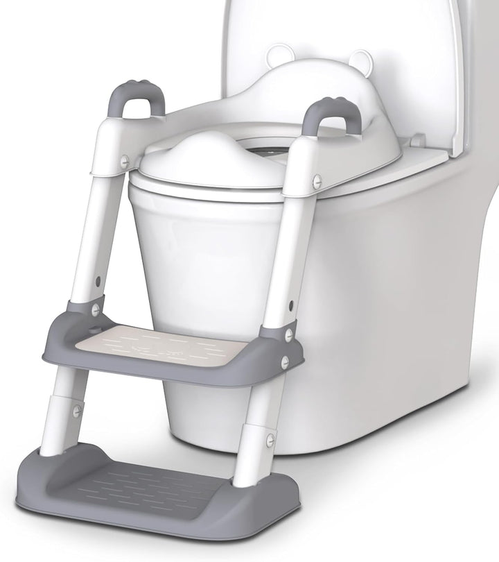 Potty Training Seat with Step Stool Ladder for Toddlers, Adjustable Kids Toilet Seat with Splash Guard, Anti-Slip Pads & Safety Handles, Comfortable Potty Chair for Boys & Girls (Grey)