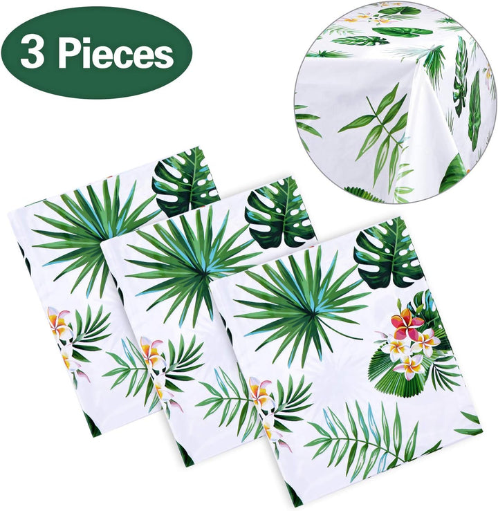 3 Pack Hawaiian Luau Tablecloths for Party Decoration, Hawaii Disposable Plastic Rectangular Table Covers, Aloha Tropical Palm Leaves Table Cloth, Summer Beach Kids Birthday Cocktail Party Supplies