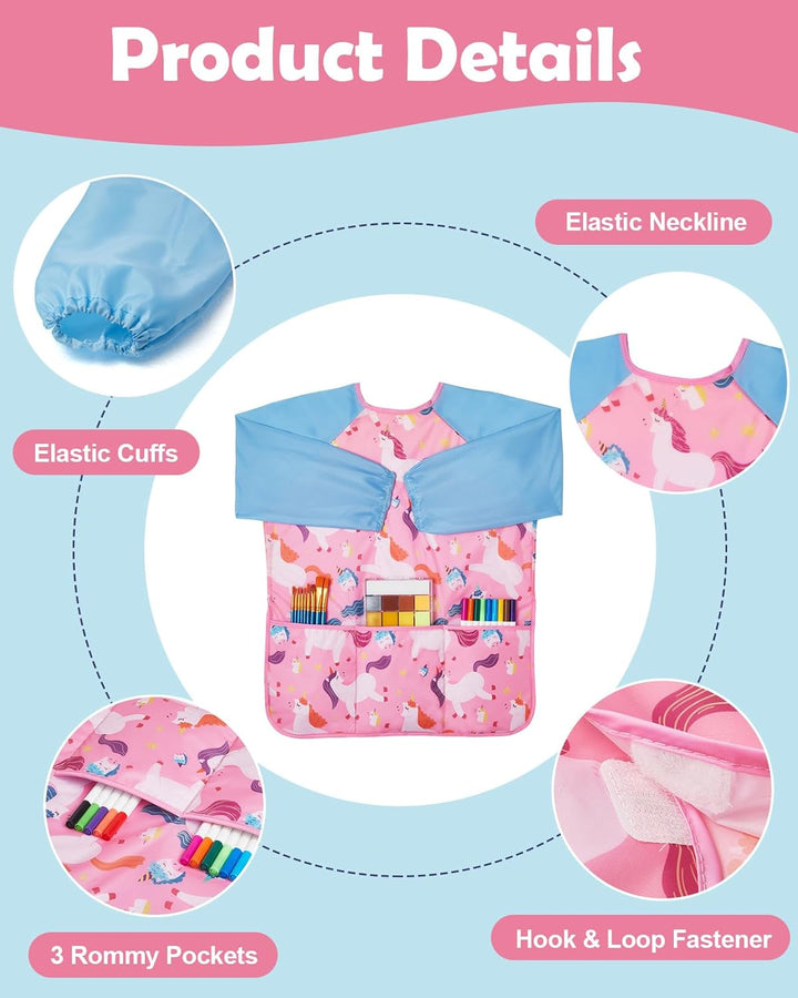 2 Pack Kids Art Smocks,Toddler Smock,Waterproof Artist Painting Aprons for Children