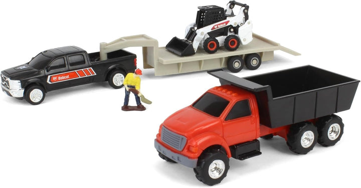 1/64 Bobcat 5 Piece Construction Set with Dump Truck, Gooseneck Trailer, Man & Skid Loader 16502