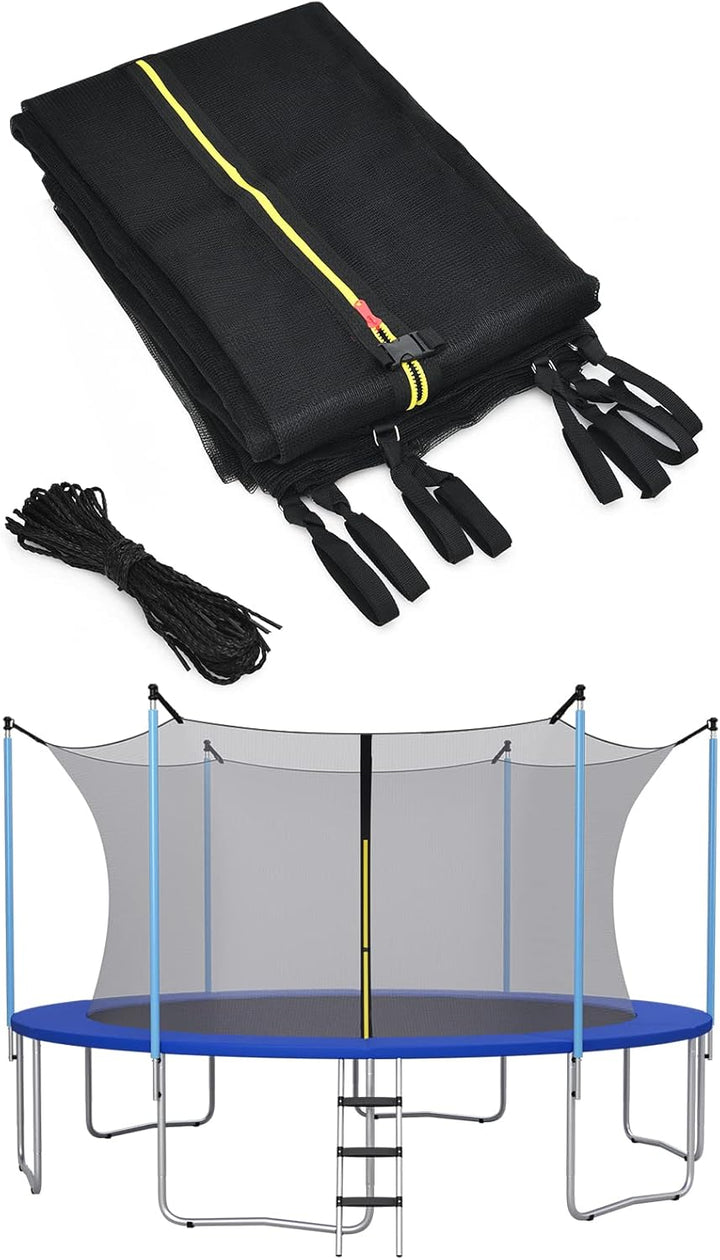 Trampoline Safety Net W/Adjustable Straps, 8 10 12 14 15 16Ft Weather-Resistant Replacement Enclosure Net with Double-Headed Zipper, Protection Buckle, Poles Not Included