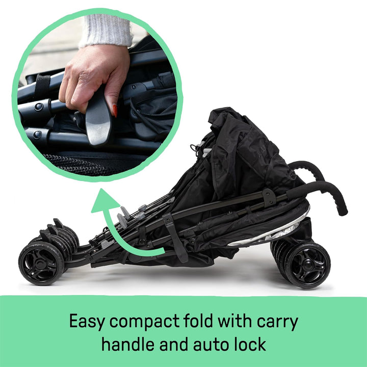 3Dlite Folding Lightweight Side by Side Double Stroller with 5-Point Safety Harness for Infants and Toddlers, Black