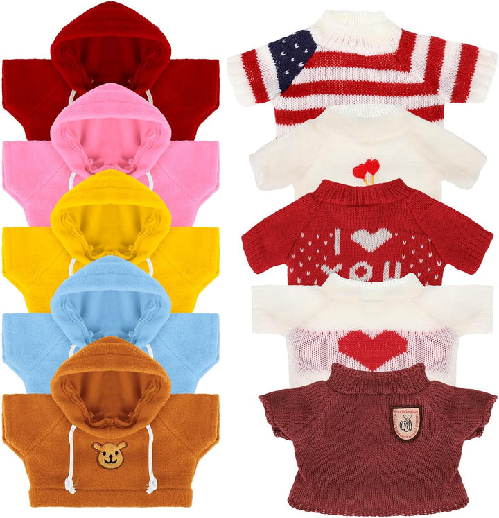 10 Pcs Bear Clothes Tee Doll Clothes Bear Hoodie Sweater Fit 14-18 Inches Bears Include Cute Clothes Glasses Hat Kawaii Plush Doll Clothes DIY Bear Toy