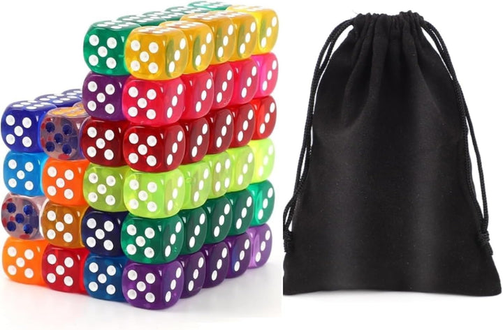100Pcs Colored Dice Set Standard 16Mm Game Dice Bulk with a Black Drawstring Storage Bag, for Learning, Classroom (Colored)