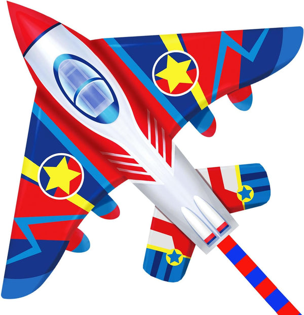 58" Fighter Plane - Kite for Kids & Adults, Easy to Fly, Beach Trip Beginner Kite with Reel and 200Ft String