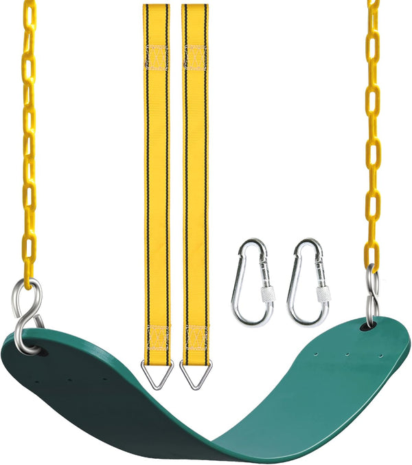 Swing Seat Support 660Lb with 68.9 Inch Anti-Rust Chains Plastic Coated 23.6 Inch Tree Hanging Straps and Locking Buckles Outdoor Playground Tree Swing-Green