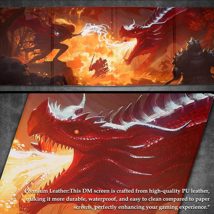DND DM Screen, Dungeons and Dragons Master Screen Leather,4 Wet-Erase Function Pockets,Dnd Game Accessories for Trpg,With 4 Panels Master Screen Inserts (Screen A)