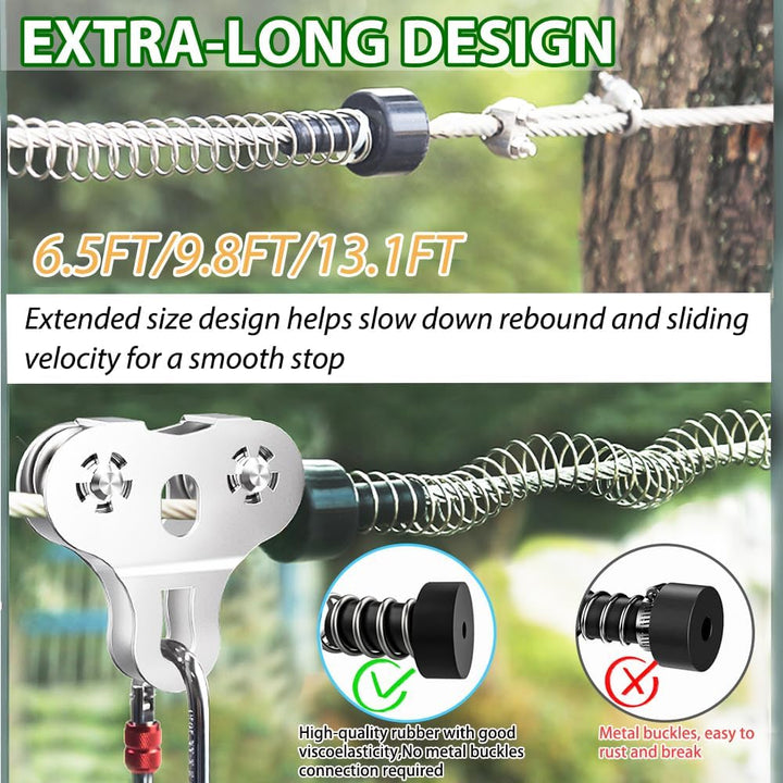 Zip Lines for Kids and Adults Outdoor up to 500 Lbs, 304 Stainless Steel 80FT Zipline Kits for Backyard with Thickened 1/4" Wire Rope, Removable Pulley, Outdoor Playground Equipment