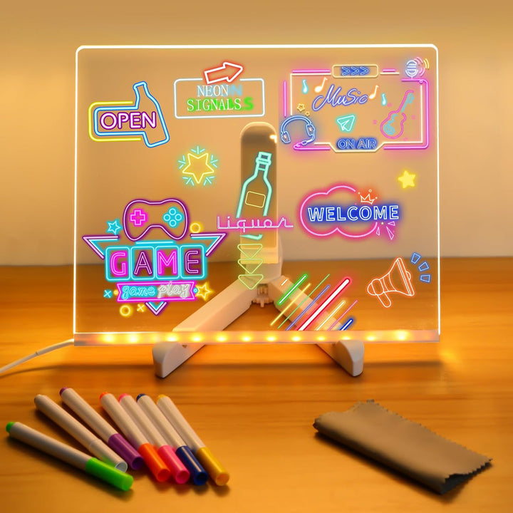 Led Note Board with Colors, Light up Acrylic Message Board, Glowing Acrylic Dry Erase Board with Light, Led Boards to Write On, Led Writing Board Led Drawing Board (Large 11.8 * 7.9 Inches)
