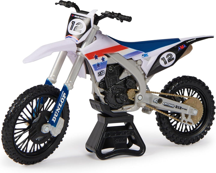 , Authentic Shane Mcelrath 1:10 Scale Collector Die-Cast Toy Motorcycle Replica with Race Stand, for Collectors and Kids Age 5 and Up