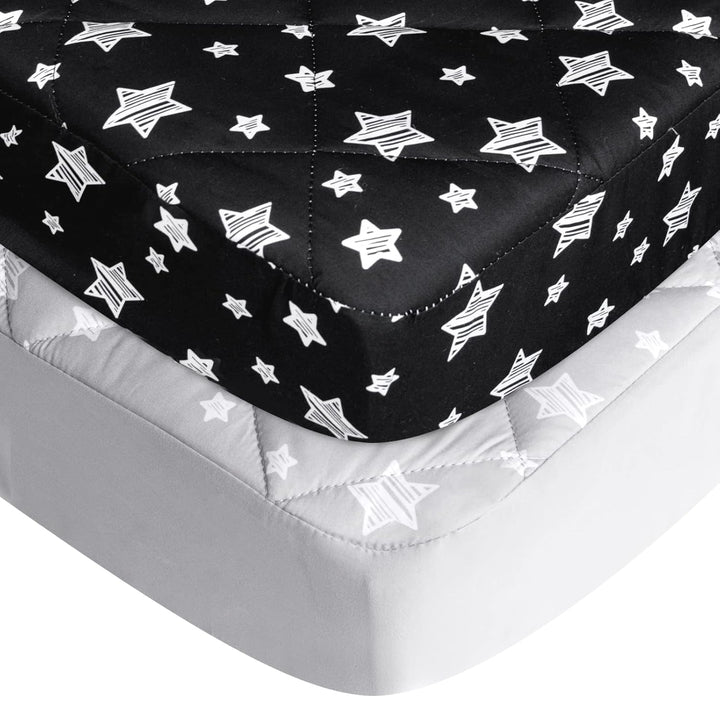 Pack and Play Sheets Fitted, Breathable Thick Playard Lovely Print Cover 39"×27"×5" Compatible with Graco Pack N Play, Gray Star