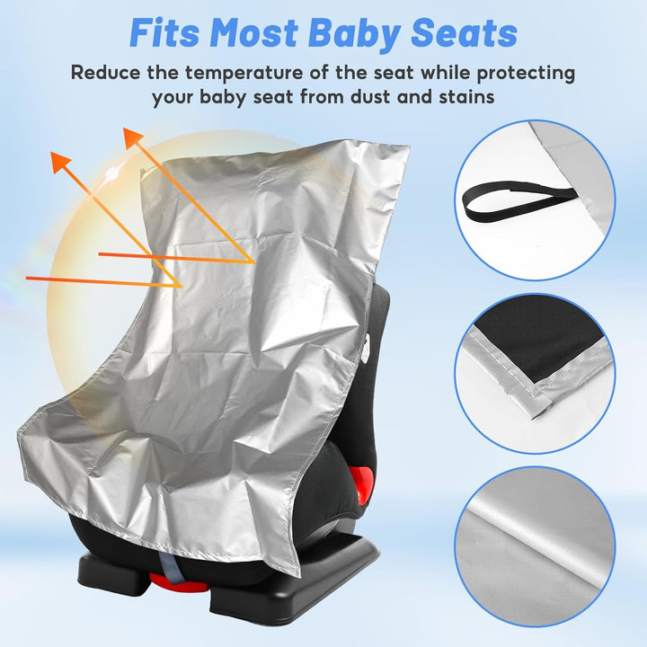 2PCS Car Seat Sun Shade Cover,Baby Car Seat Heat Protector to Keep Toddler Seat at a Cool Temperature,Reflective Car Seat Covers Shield from Heat and UV Sunlight