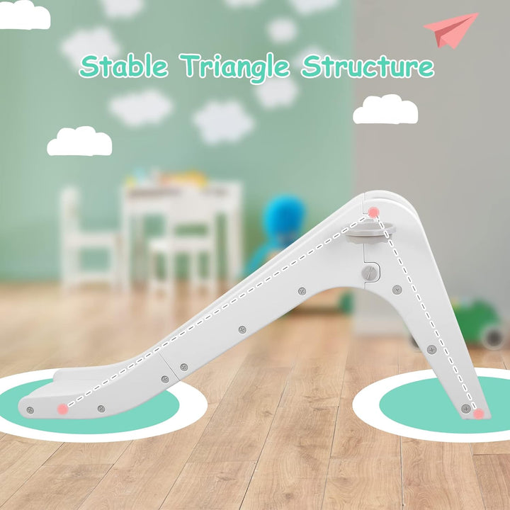 Freestanding Kids Slide, Toddler Slide Climber with Basketball Hoop & Ball, Baby Playset W/Long Slope, for Boys and Girls Birthday, Sturdy Playground Toy for Indoor Outdoor (Grey White)