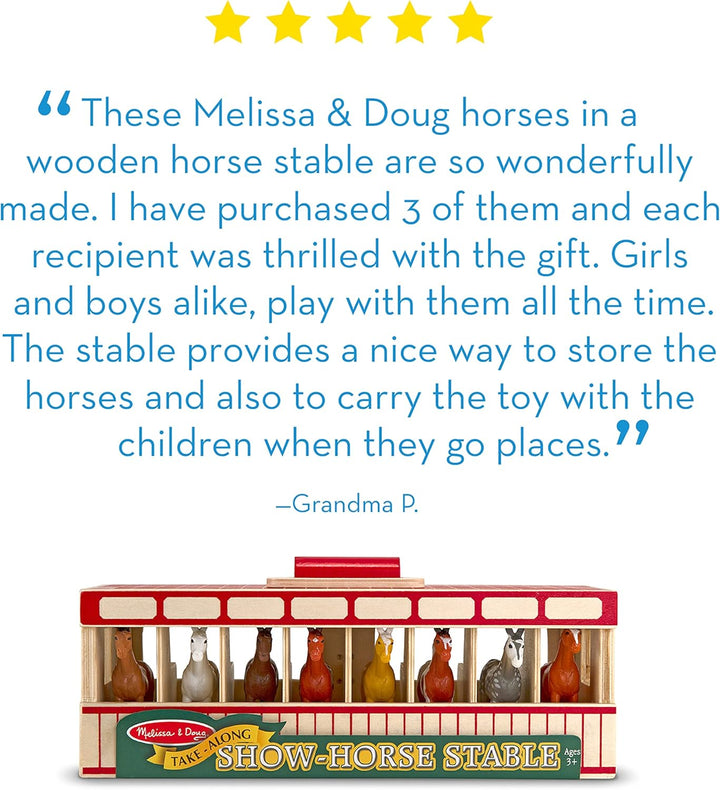 Take-Along Show-Horse Stable Play Set with Wooden Stable Box and 8 Toy Horses