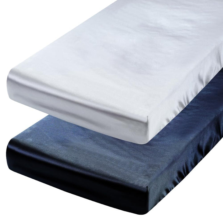 Satin Pack N Play Sheet Set 2 Pack Ultra Soft Silk Fitted Mini Crib Sheets Playard Sheet Protect for Baby Hair and Skin, Grey & Pink