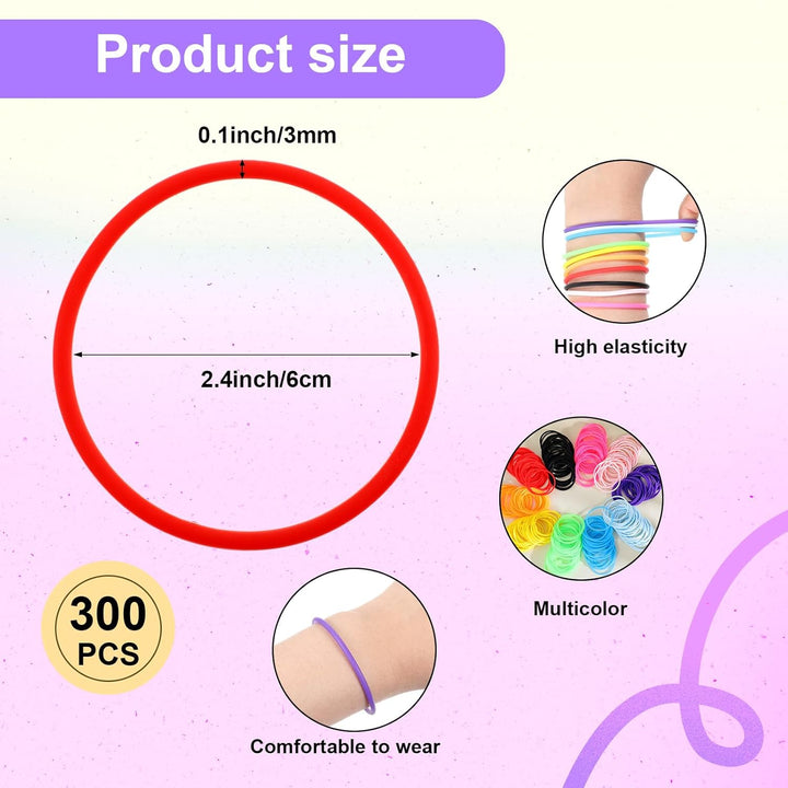 100 Pcs 80S Multicolor Silicone Jelly Rubber Bracelets Hair Ties Women, Mixed Style, Random Color