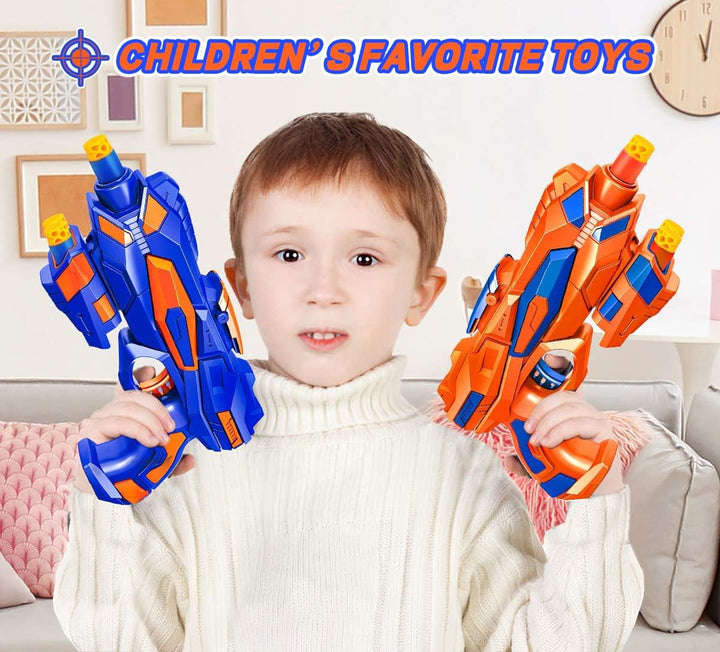2 Pack Blaster Guns Boys Toy-With 60 Soft Foam Darts Bullets& 2 Wrist Bands- Easter Basket Stuffers Hand Gun Toys Party Supplies for 3,4,5,6,7,8,9 Years Kids