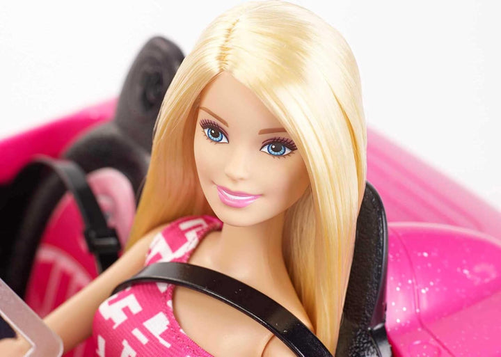 Playset with Sparkly Pink 2-Seater Toy Convertible Car Featuring Glam Details & Fashion Doll in Sundress & Sunglasses