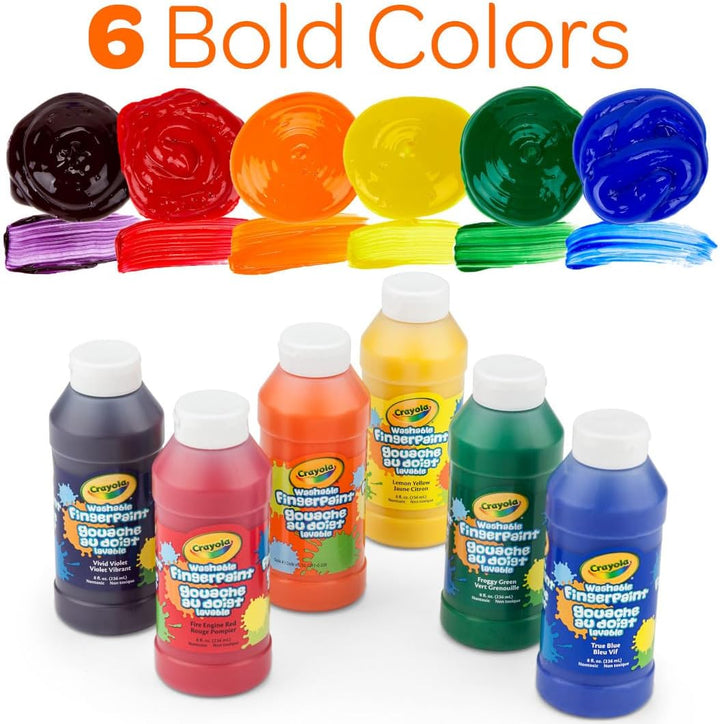 Washable Finger Paints (6Ct), Toddler Paint Set, Nontoxic Finger Paint for Kids, Arts & Crafts Supplies for Toddlers, Teacher Classroom Must Have [Amazon Exclusive]