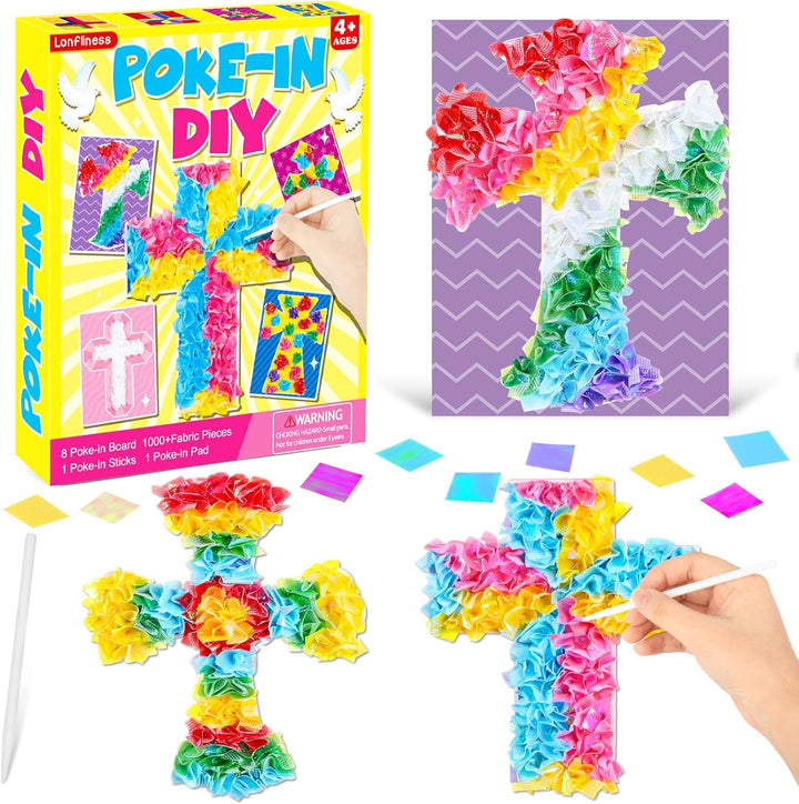 8PCS Poke-In Craft and Art Kit for Kids Animal Theme No-Mess Fabric Sewing Art Girls Boys 4-12 Puzzle Puncture Painting DIY Jungle Animal Toy Gifts for Creative Activity Game Birthday Party