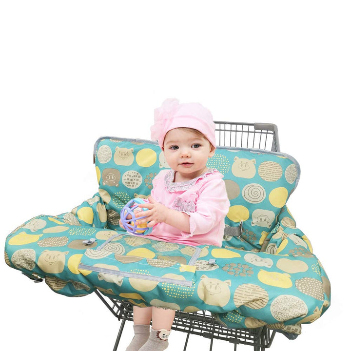Shopping Cart Cover for Baby, 2 in 1 High Chair Cover for Restaurant Seat & Grocery Cart Cover for Babies, Thick Padded with Clear Phone Pouch, Machine Washable, Leaves