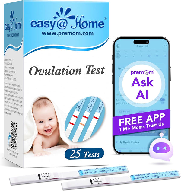 Ovulation Test Strips, 25 Pack Fertility Tests, Ovulation Predictor Kit, Powered by Premom Ovulation Predictor Ios and Android App, 25 LH Strips