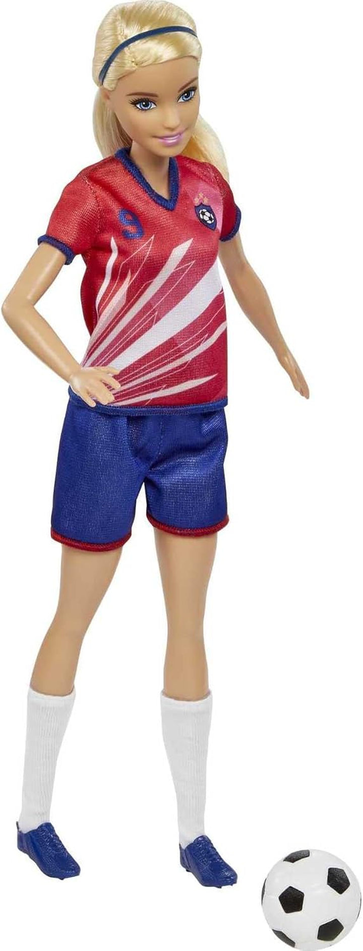 Careers Fashion Doll & Accessory, Soccer Player with Blonde Ponytail, #9 Uniform, Tall Socks, Cleats & Ball