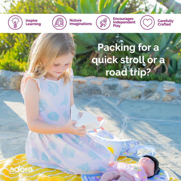 Baby Doll Diaper Bag with Color Changing Design, Sturdy Straps, Includes Changing Mat and 2 Doll Diapers (Fits 13" Dolls), Birthday Gift for Ages 3+ - Sunny Days
