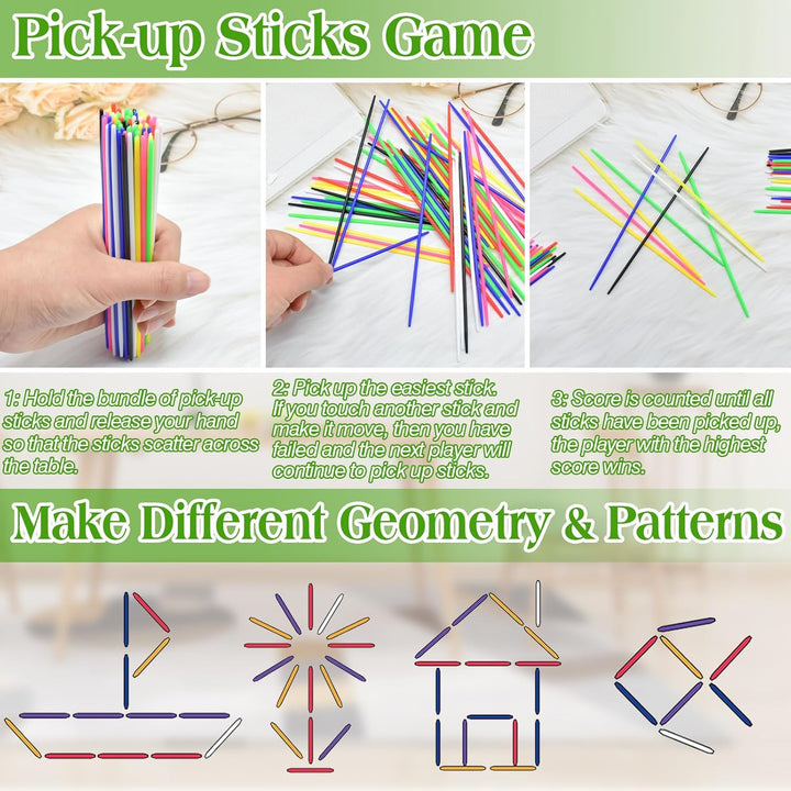 3 Sets Jacks Game and Pick up Sticks, 180 Pcs Sticks and 30 Pcs Metal Jax with 3 Pcs Red Rubber Balls, Classic Pick up Sticks Game for Kids Adults Family