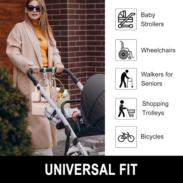 Baby Stroller Hooks for Hanging Bags, Universal Stroller Clips Accessories, Mommy Hook for Diaper Bag, Shopping Cart, Purse, Backpack - 2 Pack, Abstract Leaf