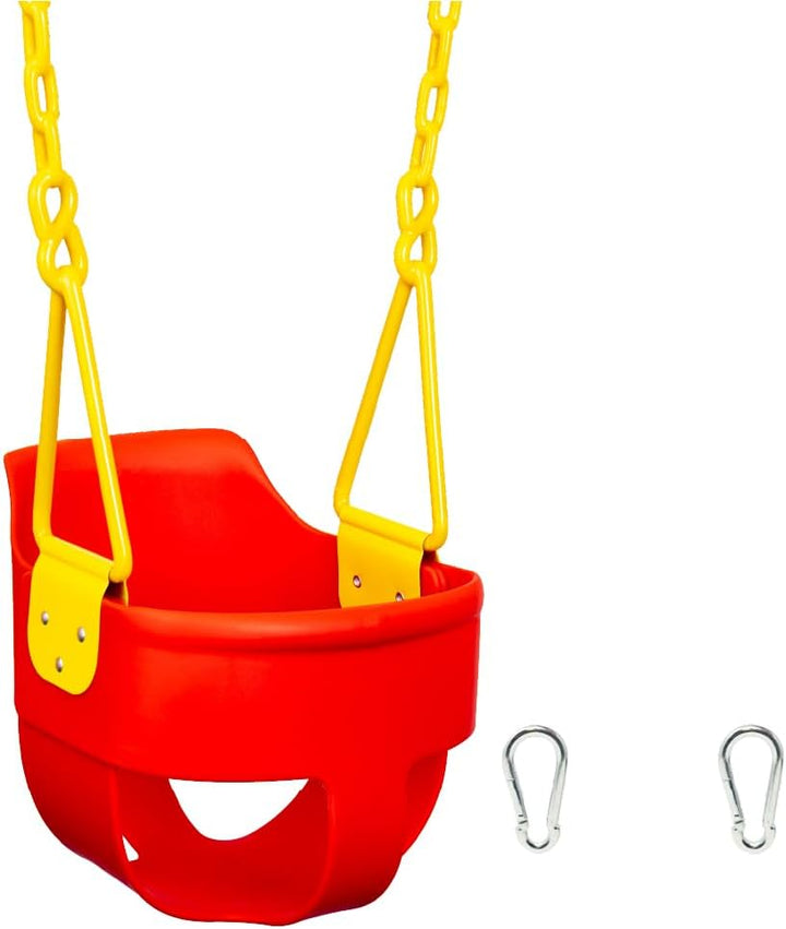Premium High Back Full Bucket Toddler Swing Seat with Finger Grip, Plastic Coated Chains and Carabiners for Easy Install - Green -