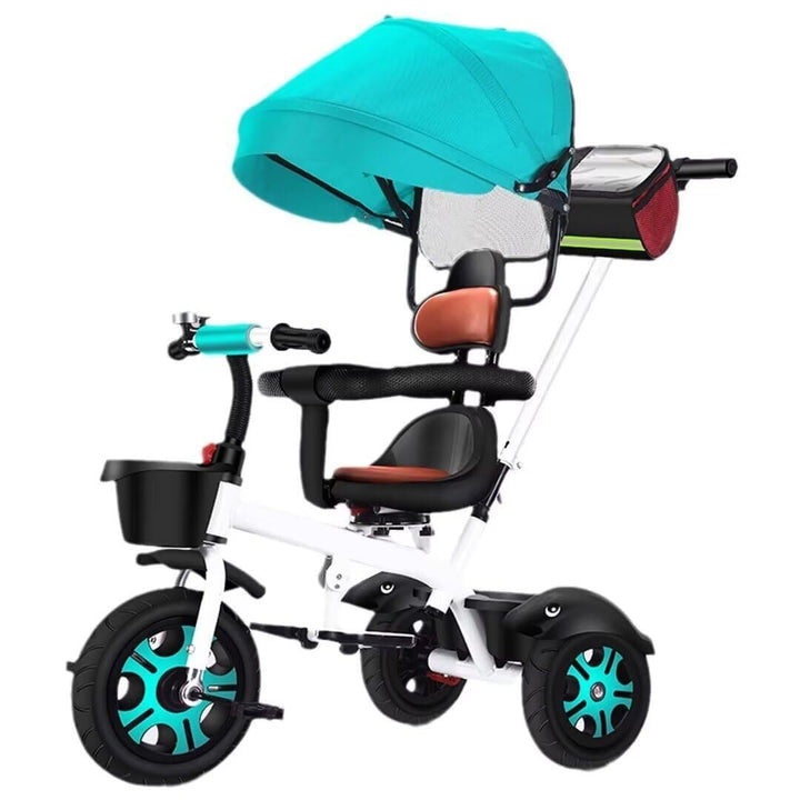 Reversible Seat Toddler Stroller Buggies, Children Pram with Canopy, High Back Guardrail and Belt, Parent Steering Tricycle Handle(White Red,No Headlight)