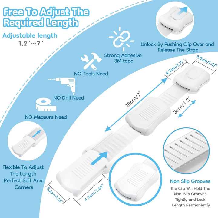 8-Pack Cabinet Locks Baby Proofing -  Child Proof Drawer Locks, Multi-Purpose for Drawers, Fridge, Toilet Seat, Trash Can, Ideal Stocking Stuffers, White