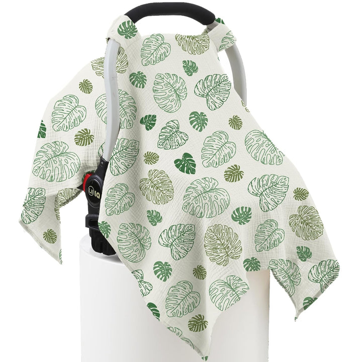 100% Muslin Cotton Car Seat Cover Baby, Carseat Canopy Cover, Universal Fit Stroller Covers for Boys and Girls (Roman Green)