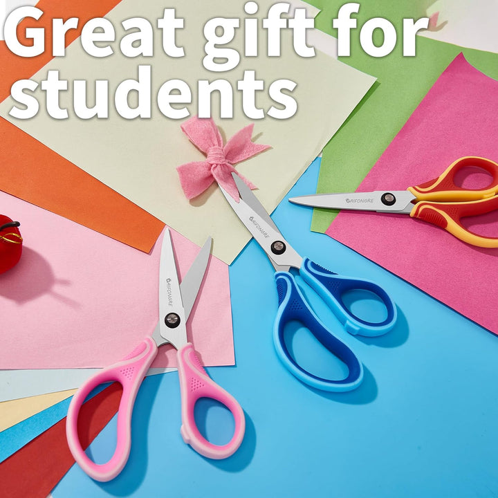 7" Student Scissors Set of 3-Pack,Pointed Tip Blades,Kids Scissors Ages 8-10 8-12 8-16 for School Crafting Project,Great for DIY, Arts, Home, Red/Pink/Blue