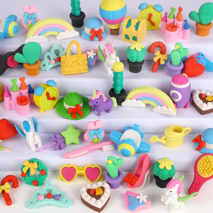 72 Pcs Assorted Food Pencil Erasers Toy Set, Cake Dessert Fruit Puzzle Erasers Toys for Kids Reward Party Favors (Food)